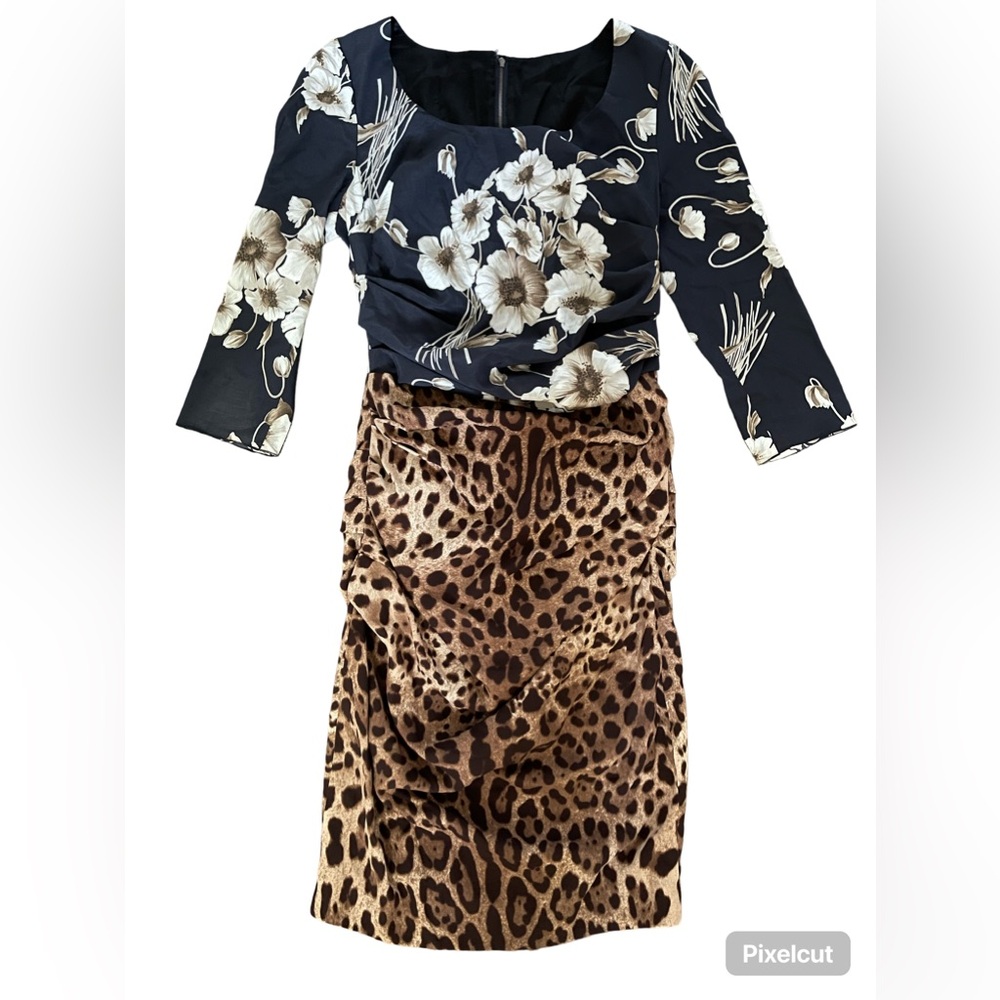 Dolce & Gabbana Floral and Leopard Print Dress, It 44